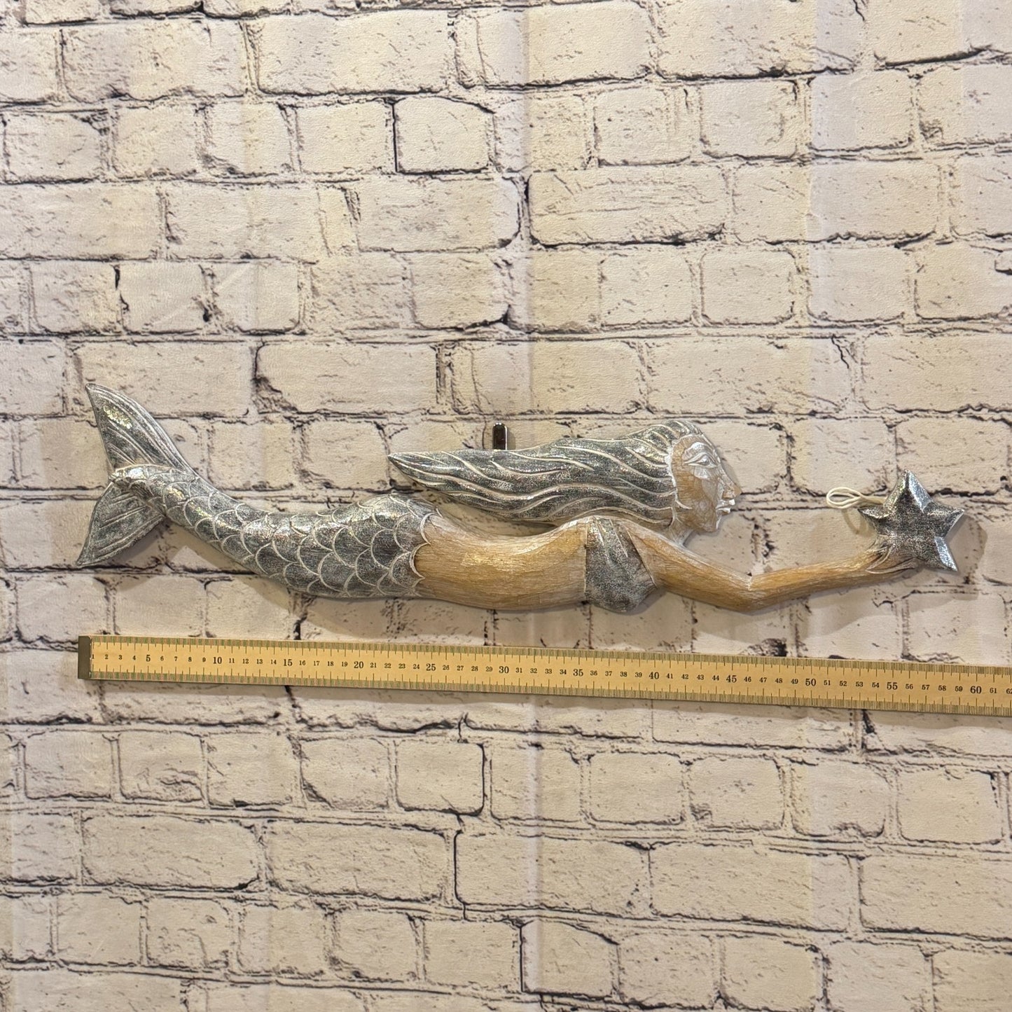 60cm Brown Wooden Mermaid Wall Decor Beach Art Hanging Mermaid Plaque Nautical3