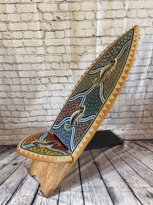 120cm Dotted Surf Board Shape African Birthing Chair Hand Carved Wooden Tribal0