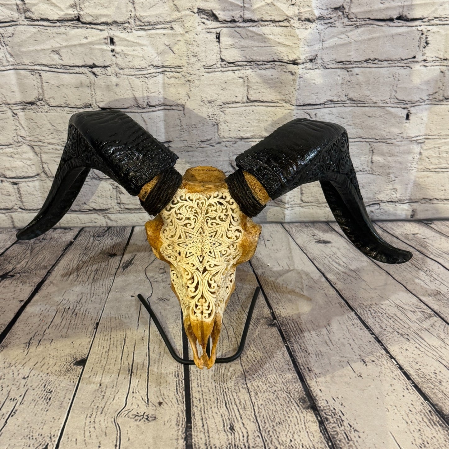 30cm Carved Buffalo Ram Wild Skulls Wall Hanging Carved With Stand Design 18