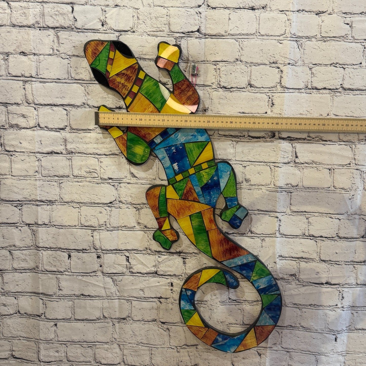 Rainbow Gecko Lizard Mosaic Tile Wall Hanging Mirror 50cm x 15cm Handmade New3