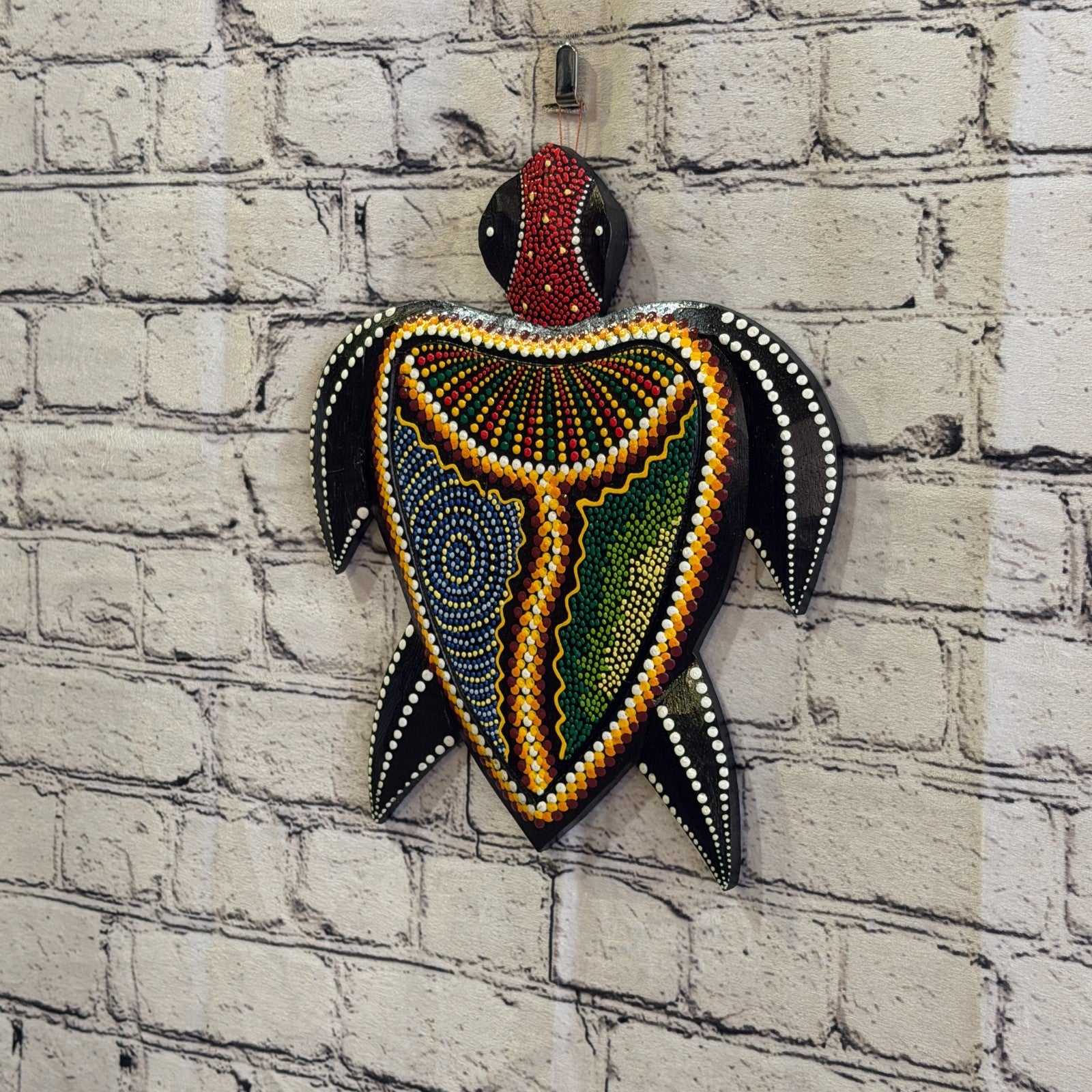25cm Turtle Carved Wooden Dot Painted Ethnic Tribal Tiki Wall Art No 3 New1