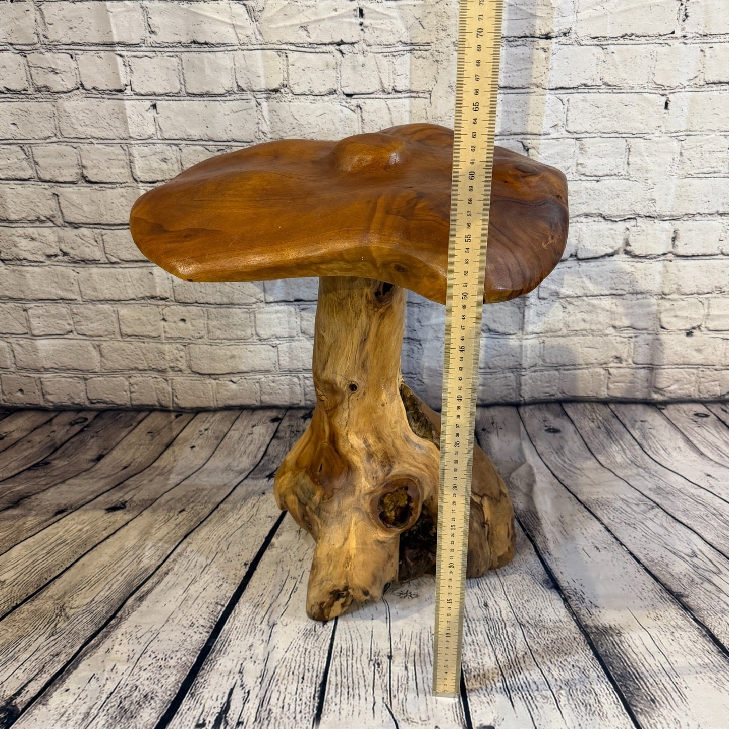 50cm x 40cm Dome Wooden Mushroom Toadstool Sculpture Garden Teak Root Ornament4