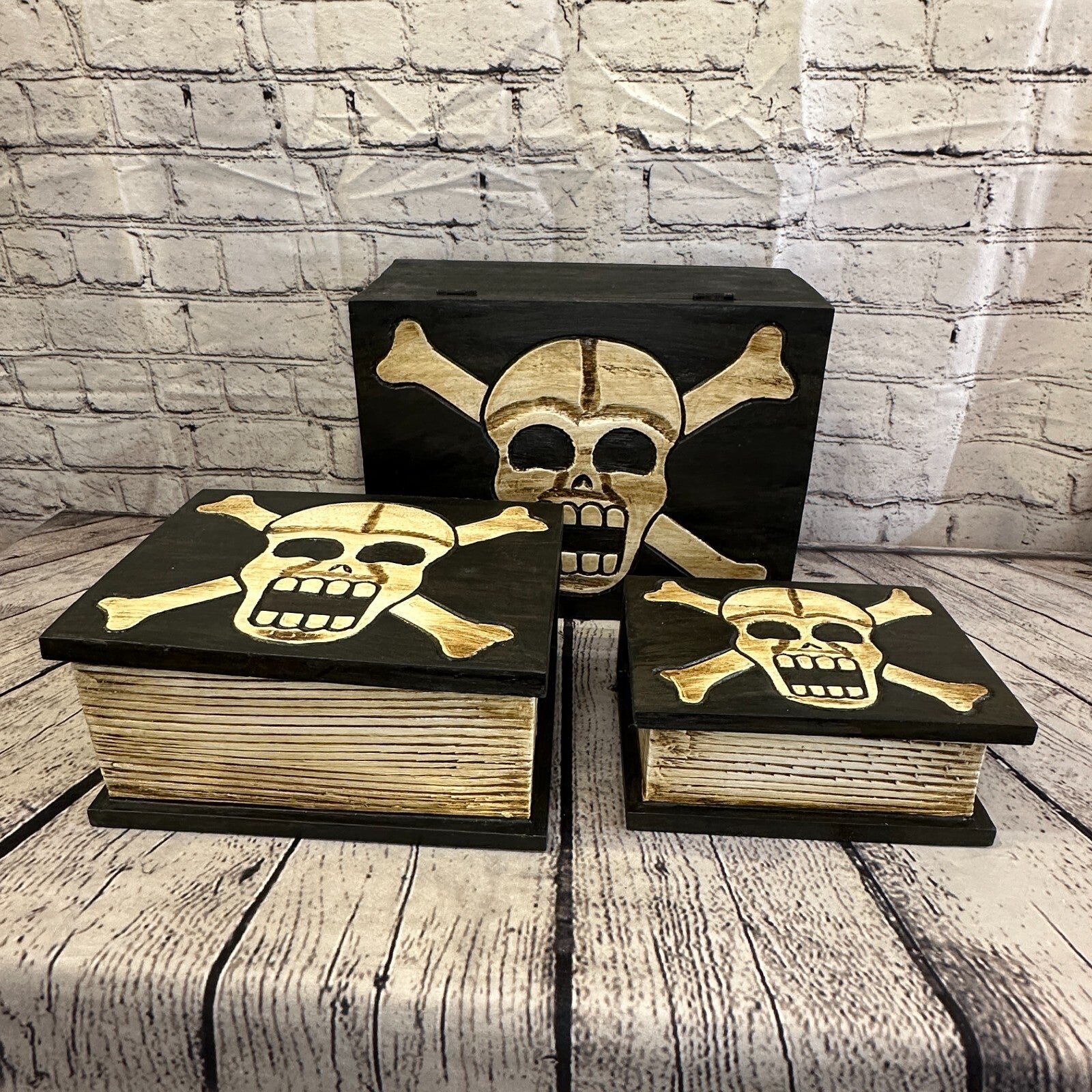 22cm x 17cm Book Wooden Gothic Skeleton Skull Coffin Jewellery Trinket Box13