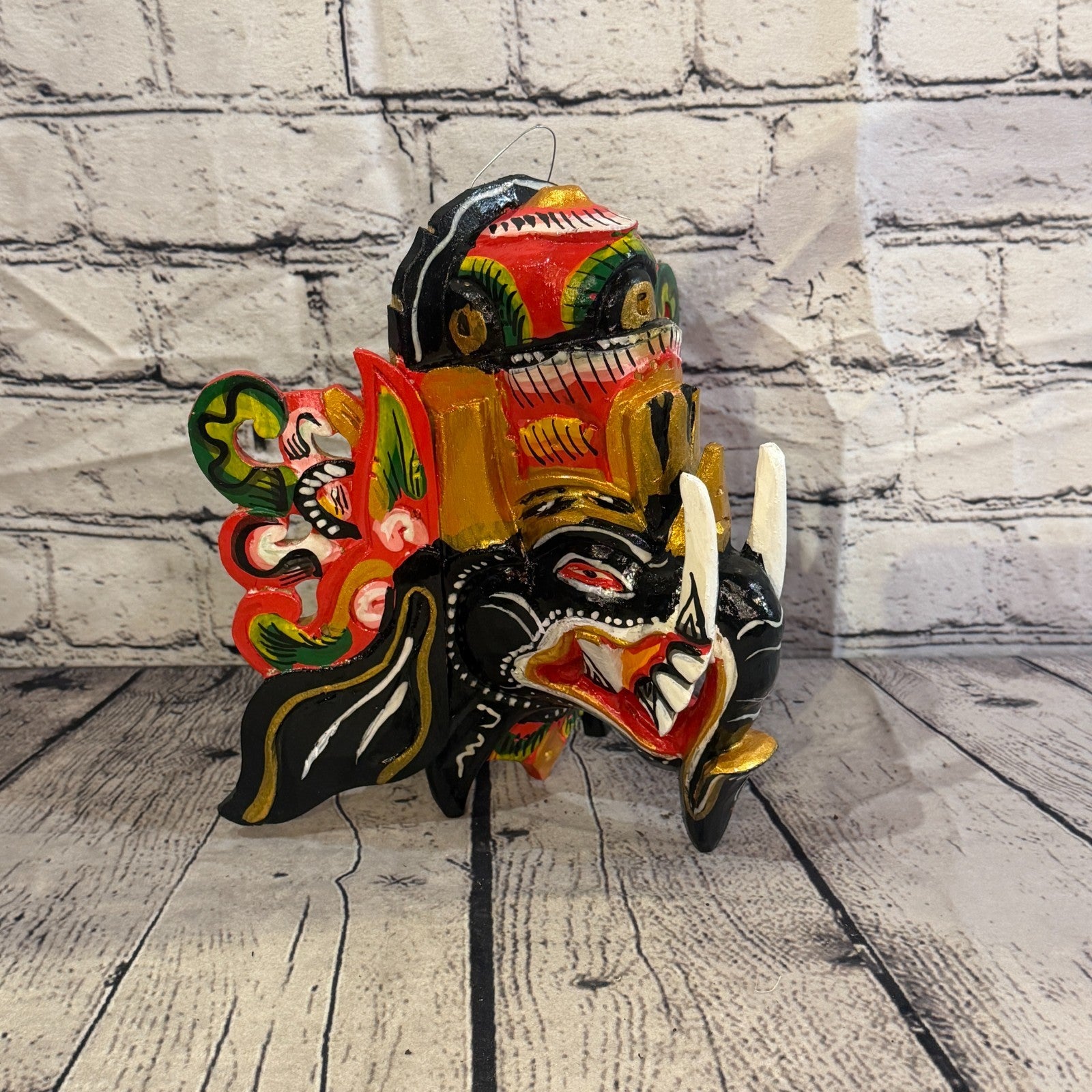 25cm Ganash Ganesha Black Elephant Hindu Deity Wooden Hand Carved Mask Painted5