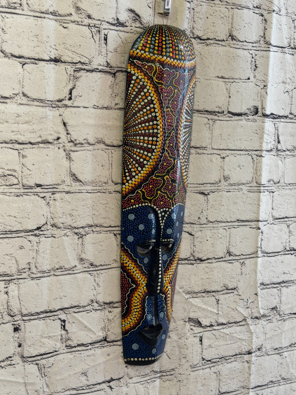 50cm Mask Carved Wooden Dot Painted Ethnic Tribal Tiki Wall Art No 2 New0