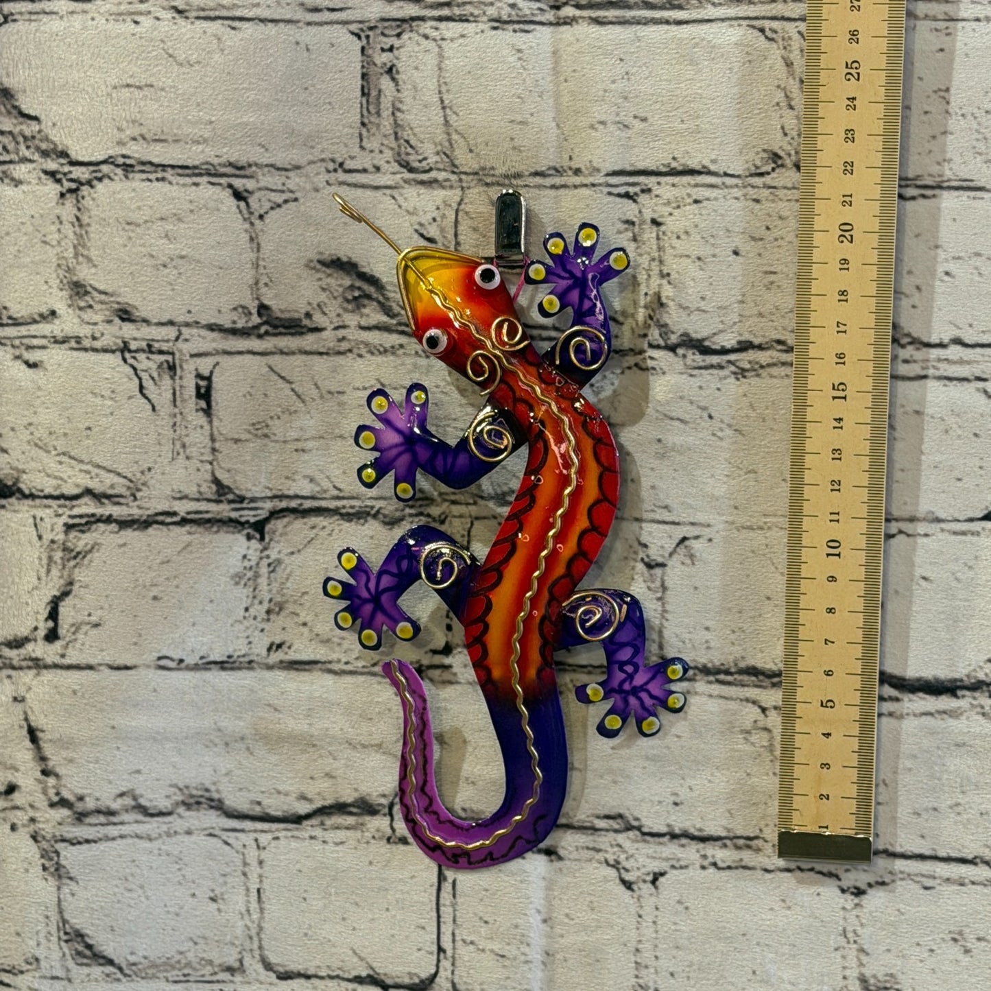 20cm x 10cm Purple Gecko Lizard Metal Tin Wall Hanging Ornament Painted Statue4