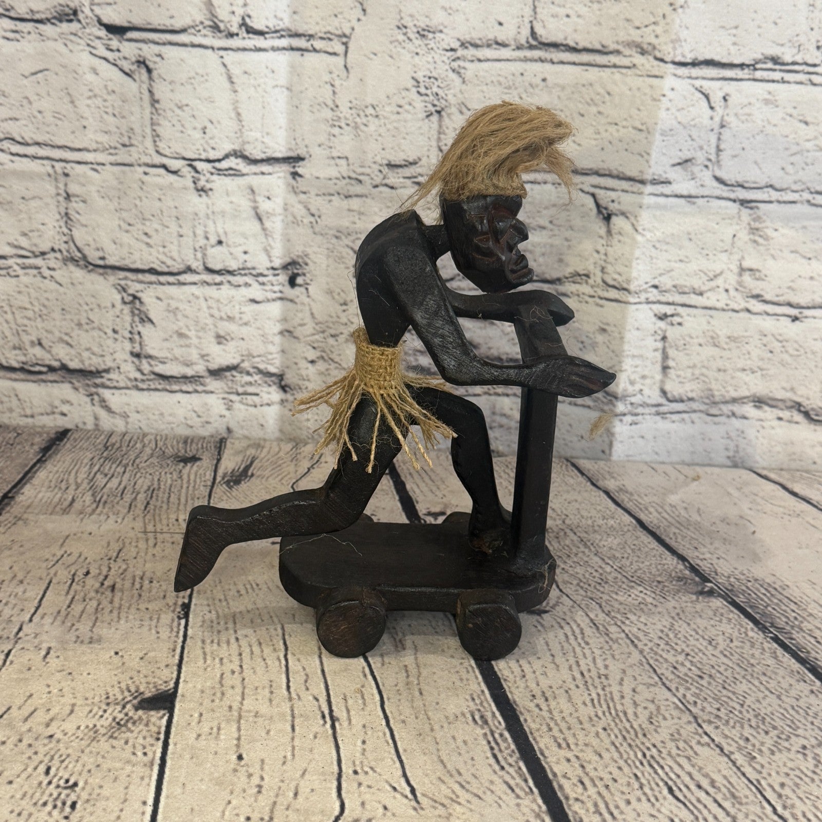 20cm Scooter Riding African Tribal Warrior Man Figure Statue Wood Hand Carved3