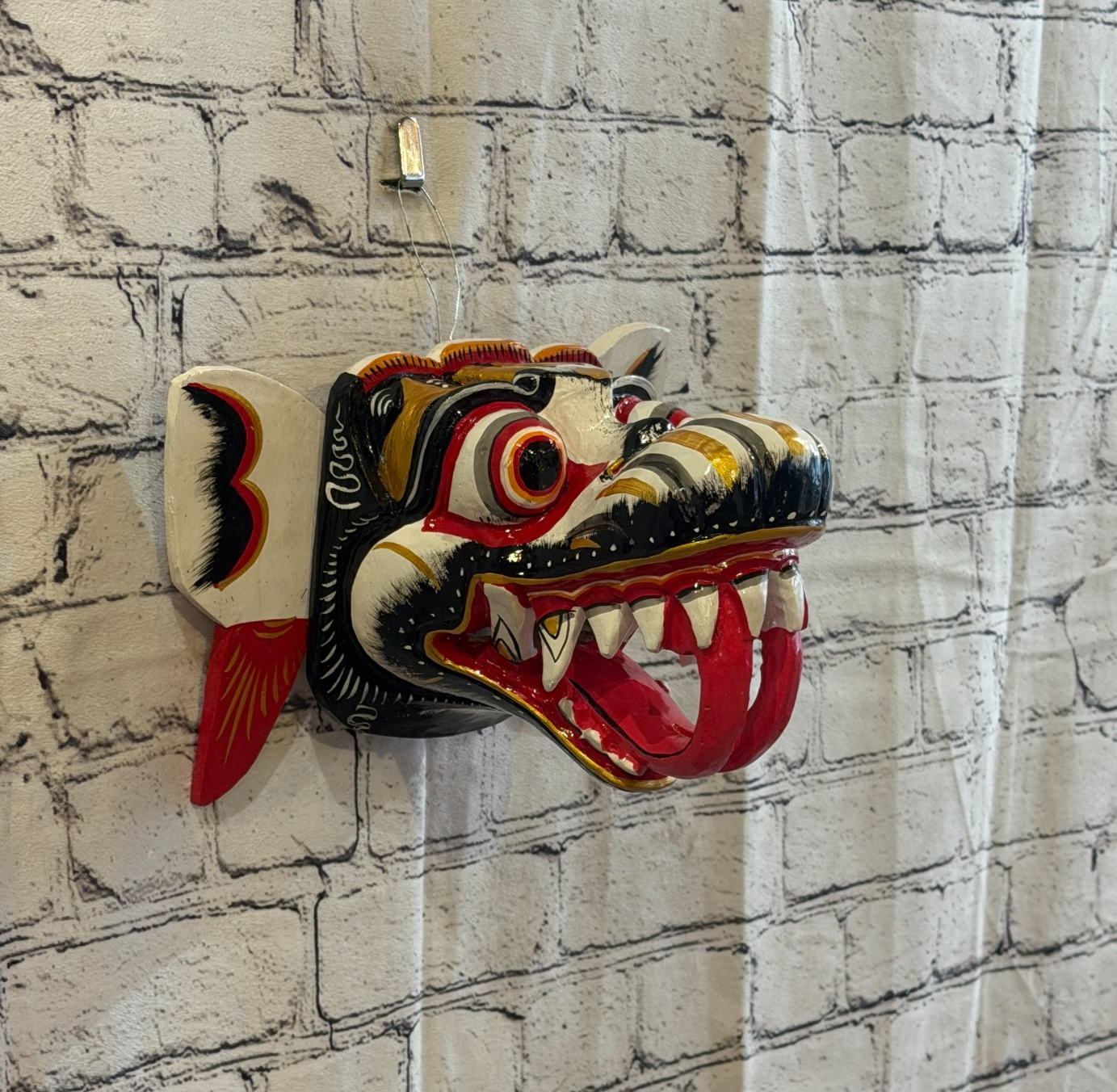 20cm Naga Basukih White Dragon Hindu Deity Wooden Hand Carved Mask Painted0