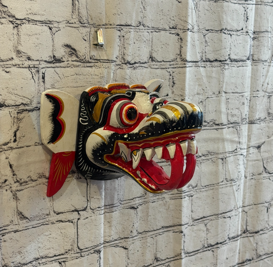20cm Naga Basukih White Dragon Hindu Deity Wooden Hand Carved Mask Painted0