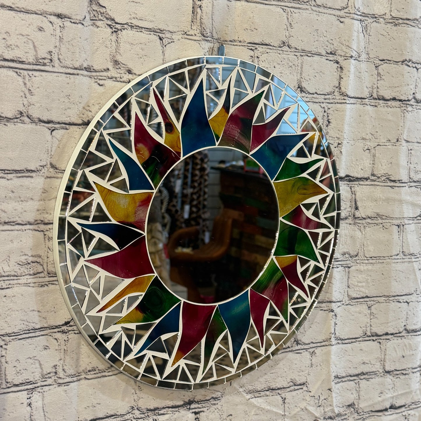 Rainbow White Sun Flame Mosaic Tile Wall Mirror 40cm x 40cm 16 Inches Handmade0