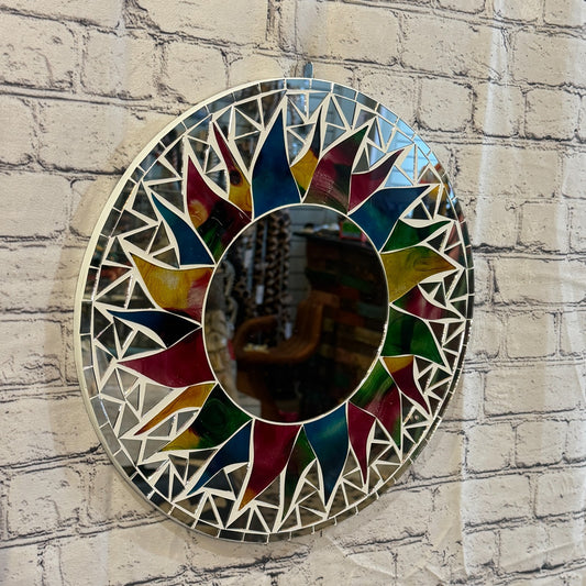 Rainbow White Sun Flame Mosaic Tile Wall Mirror 40cm x 40cm 16 Inches Handmade0