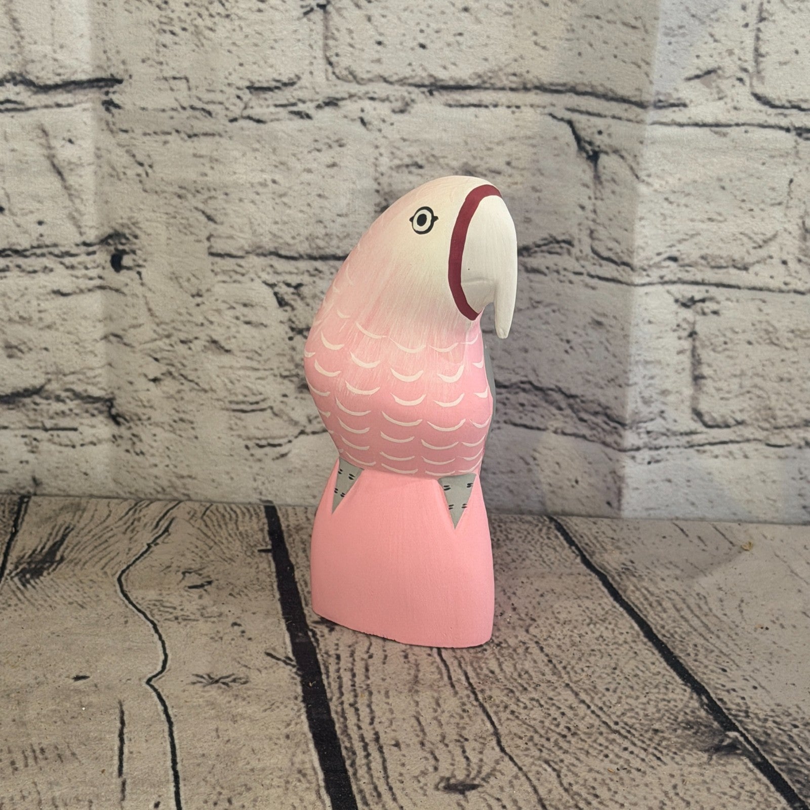 15cm Bright Pink Parrot Bird Ornament Statue Fair Trade Hand Made Carved Wood2