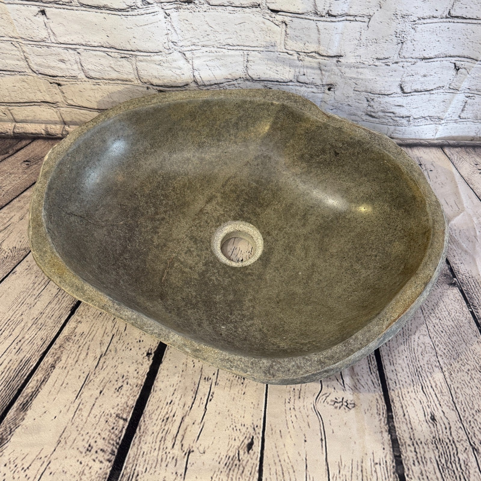 44cm x 35cm Wash Basin Bathroom Counter Top Washing River Stone Bowl Sink No 126