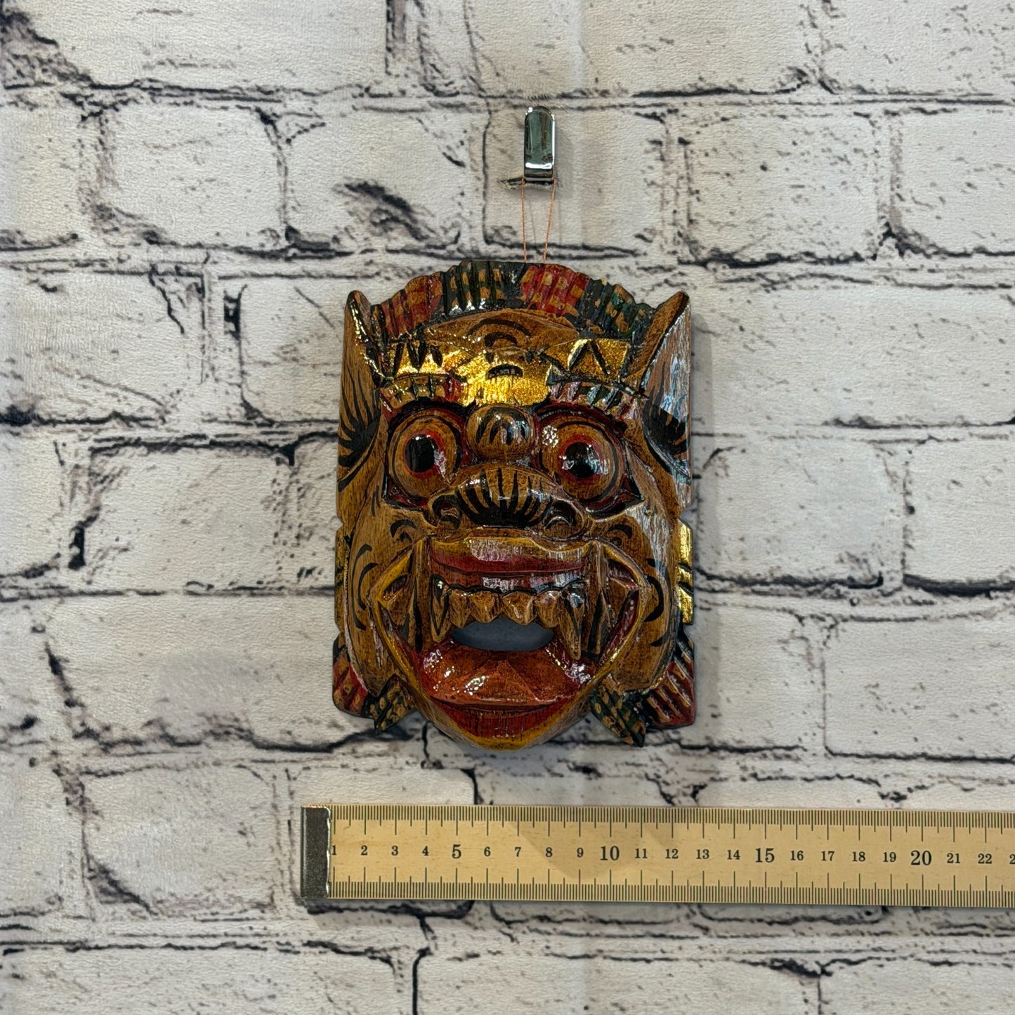 Small Wooden Natural Barong Wall Mask 12cm x 12cm Handmade And Fairtrade Hindu3