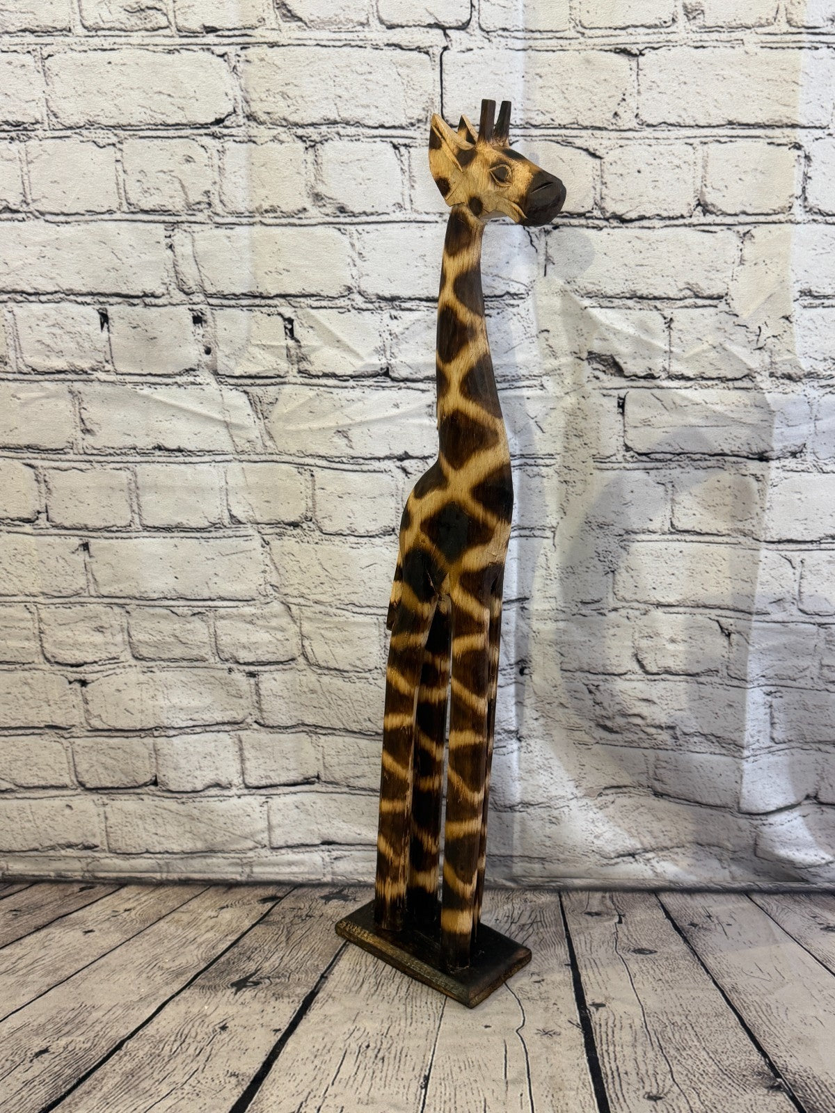 60cm Burnt Wooden Giraffe Standing Single Carved Solid Wood Giraffe Handmade2
