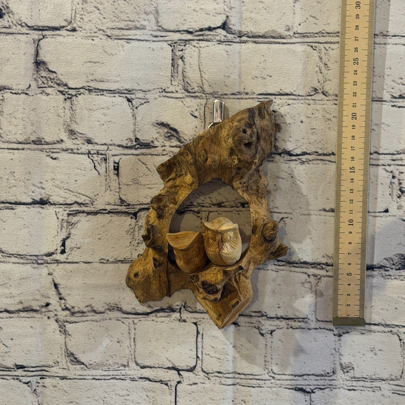 20cm Owl Wall Art Mushroom Parasite Wood Ornament Natural Carving Wooden4