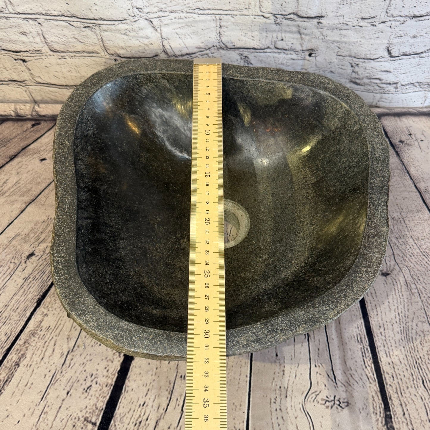 32cm x 32cm Wash Basin Bathroom Counter Top Washing River Stone Bowl Sink No 138