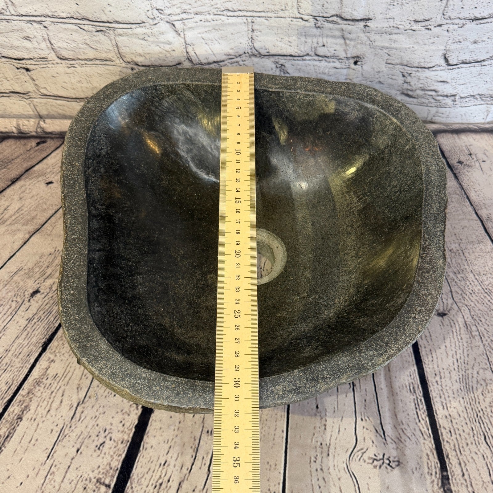 32cm x 32cm Wash Basin Bathroom Counter Top Washing River Stone Bowl Sink No 138