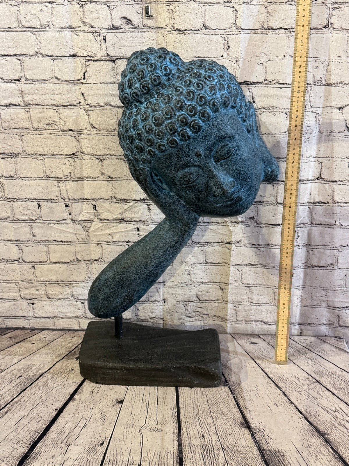 Blue 75cm x 35cm Thai Buddha Head In Hand On Base Statue Resin Hindu5
