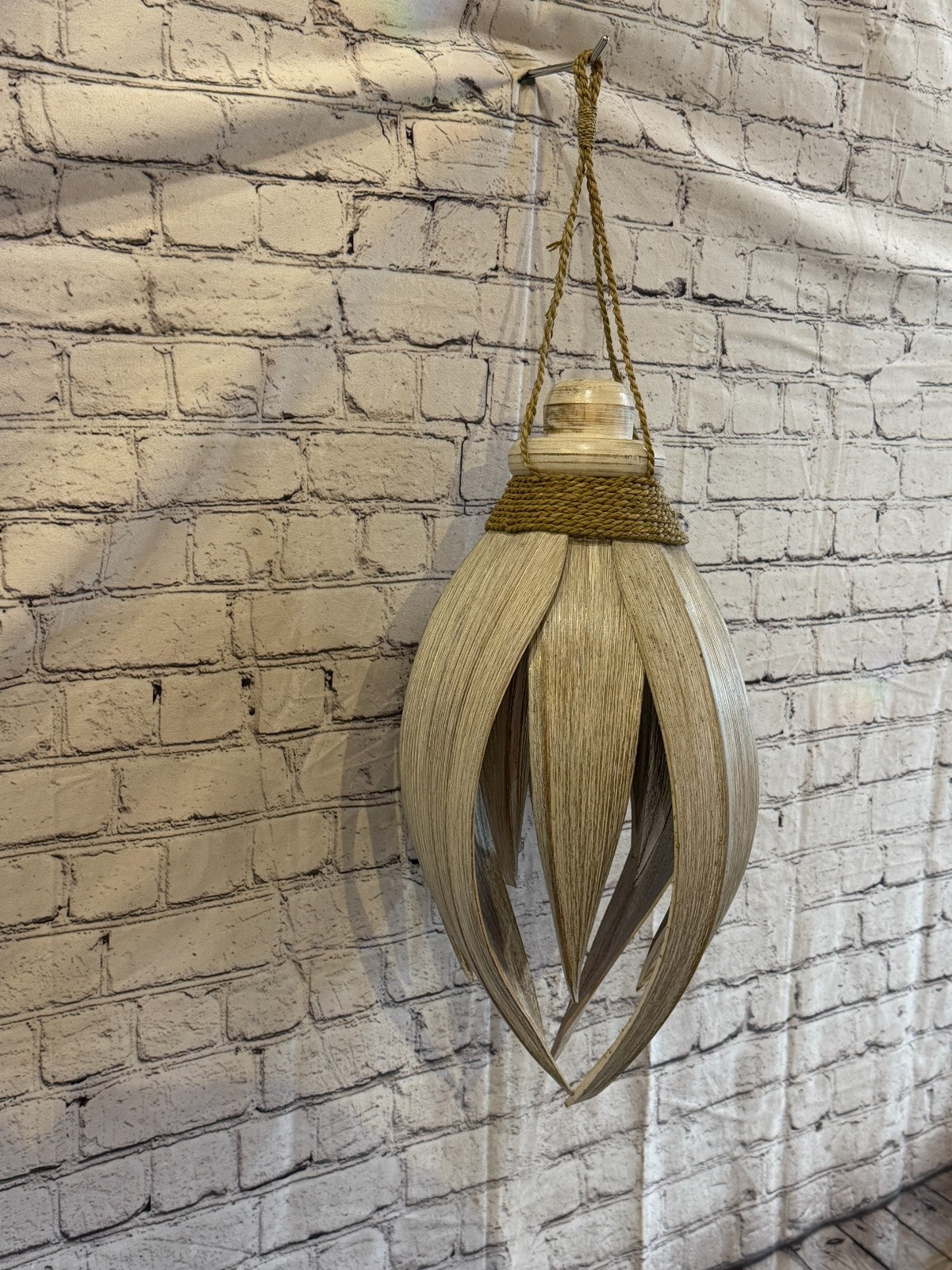 50cm x 25cm White Leaf Rattan Ceiling Pendant Light Shade Lampshade LED Bulb0