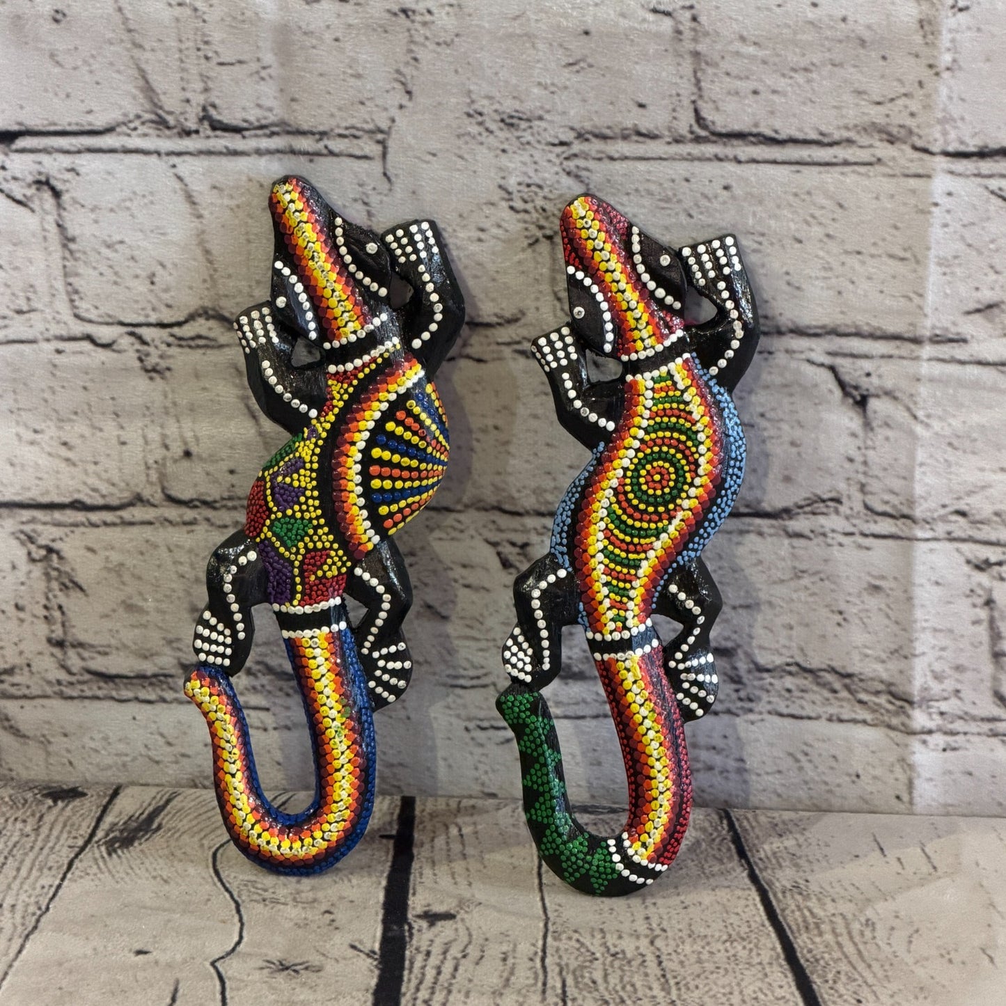 20cm Gecko Carved Wooden Dot Painted Ethnic Tribal Tiki Wall Art No 2 New6