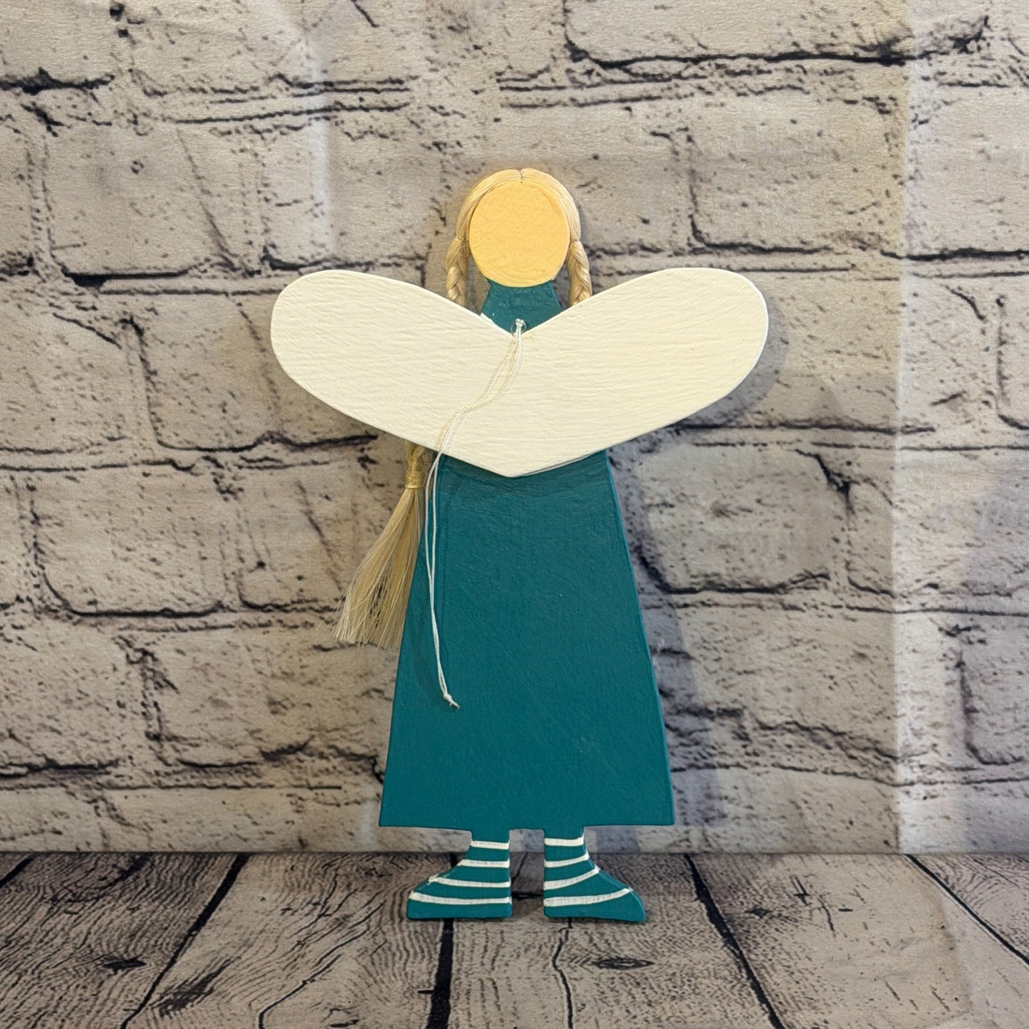 25cm Teal Wall Hanging Angel Figurine Folk Art Wood Fabric Baltic Handmade1