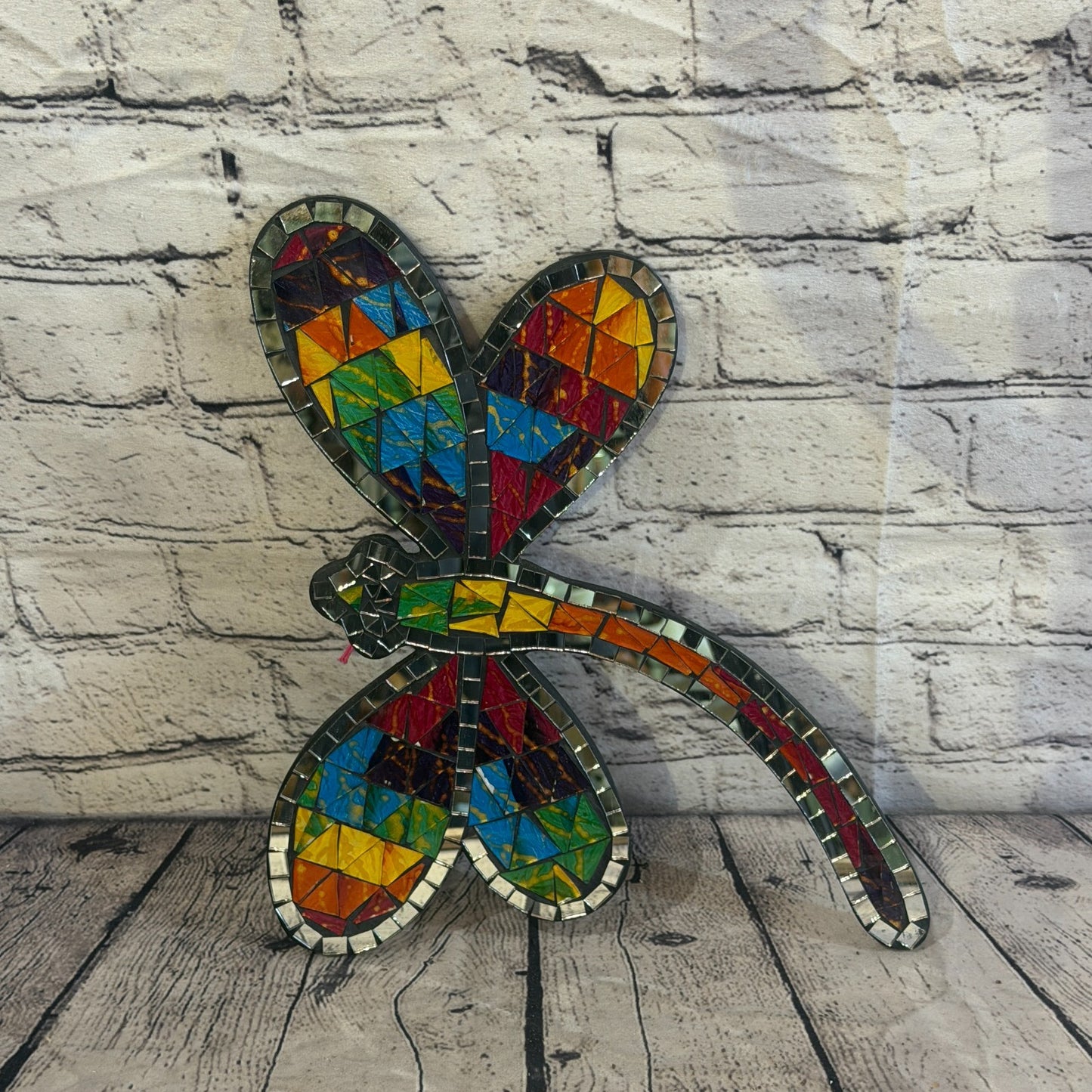 Rainbow Mulitcoloured Dragonfly Mosaic Tile Wall Mirror 30cm x 30cm Handmade New5