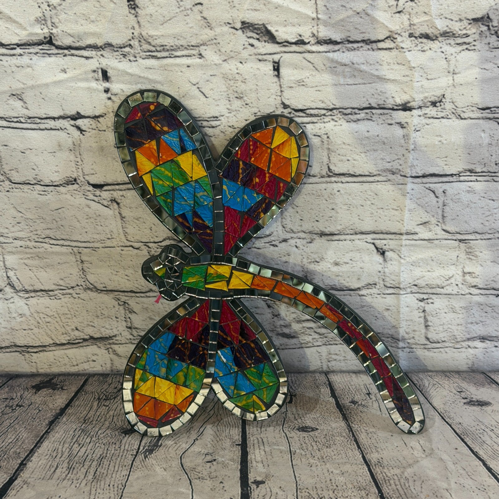 Rainbow Mulitcoloured Dragonfly Mosaic Tile Wall Mirror 30cm x 30cm Handmade New5