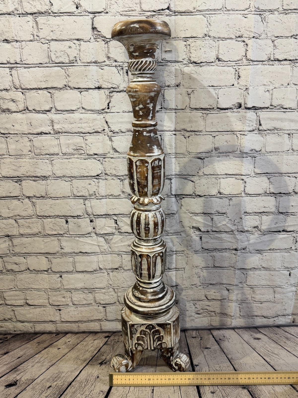 80cm x 18cm Brown Regal Wooden Vintage Style Candle Stand Shabby Pillar Holders4