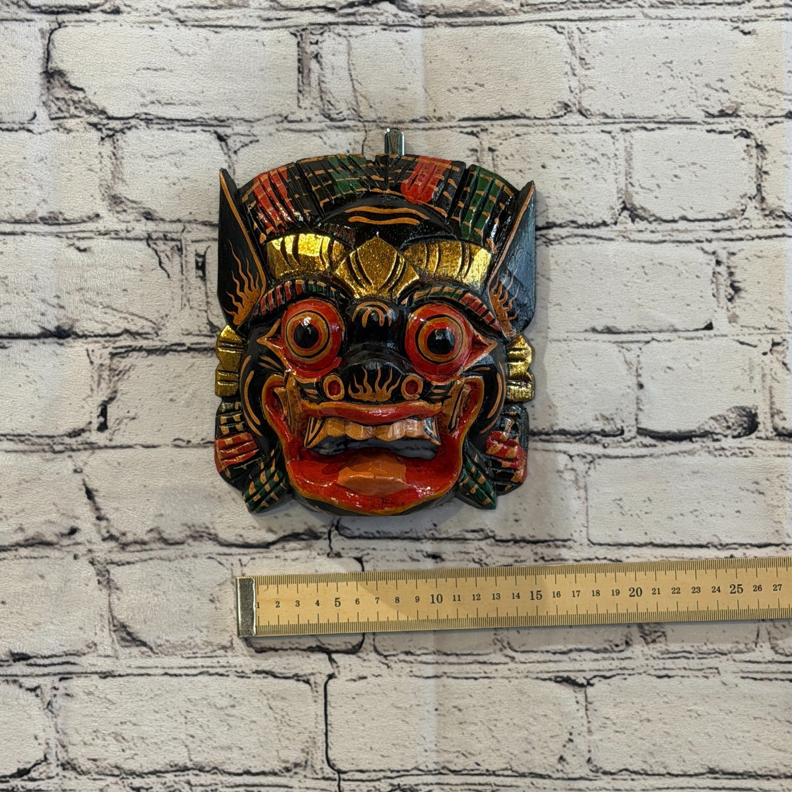 Large Wooden Black Barong Wall Mask 20cm x 20cm Handmade And Fairtrade Hindu3
