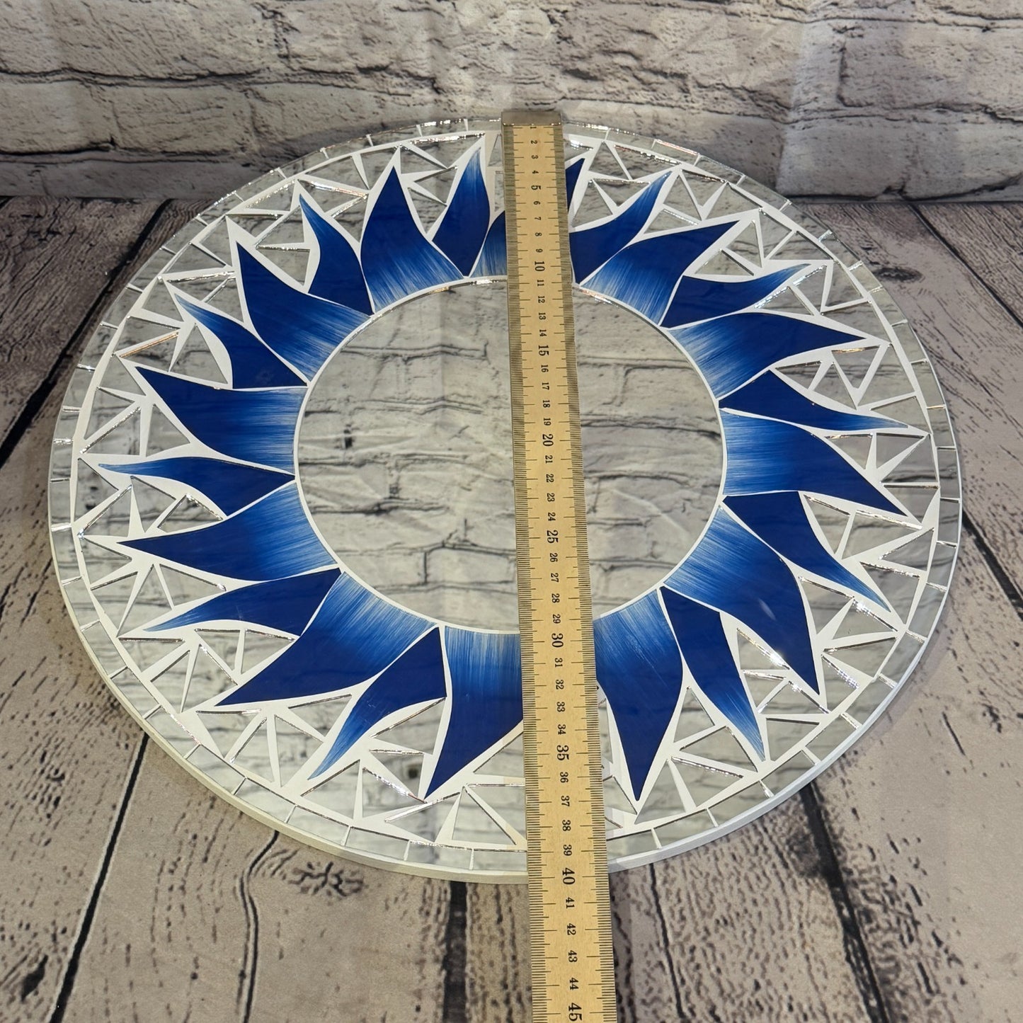 Dark Blue Sun Flame Mosaic Tile Wall Mirror 40cm x 40cm 16 Inches Handmade4