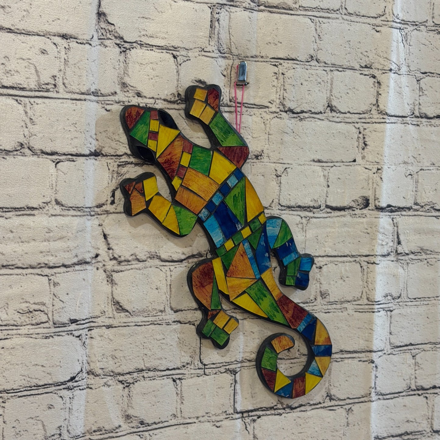 Rainbow Gecko Lizard Mosaic Tile Wall Hanging Mirror 40cm x 15cm Handmade New0