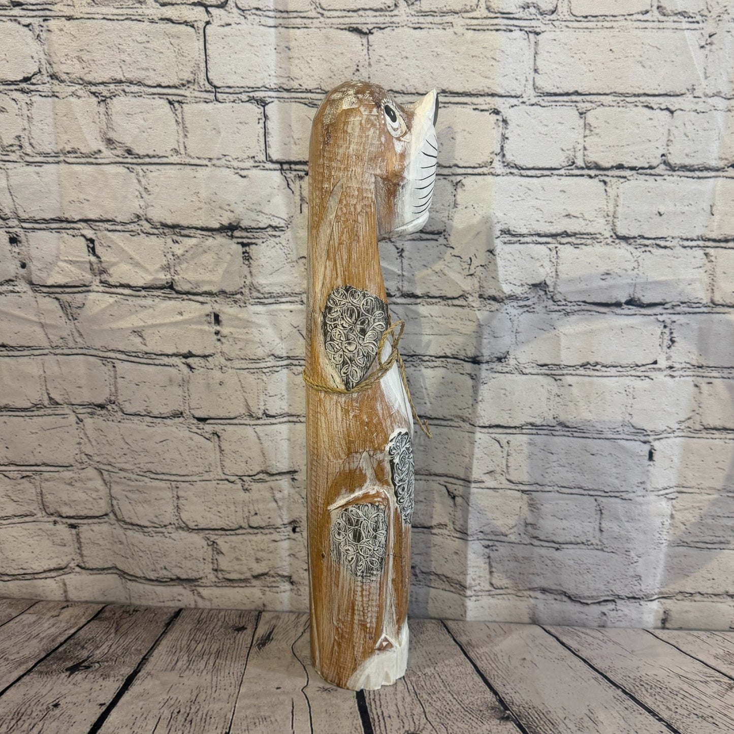 50cm Light Brown Wooden Shabby Dog Statue Ornament Fair Trade Handcarved3