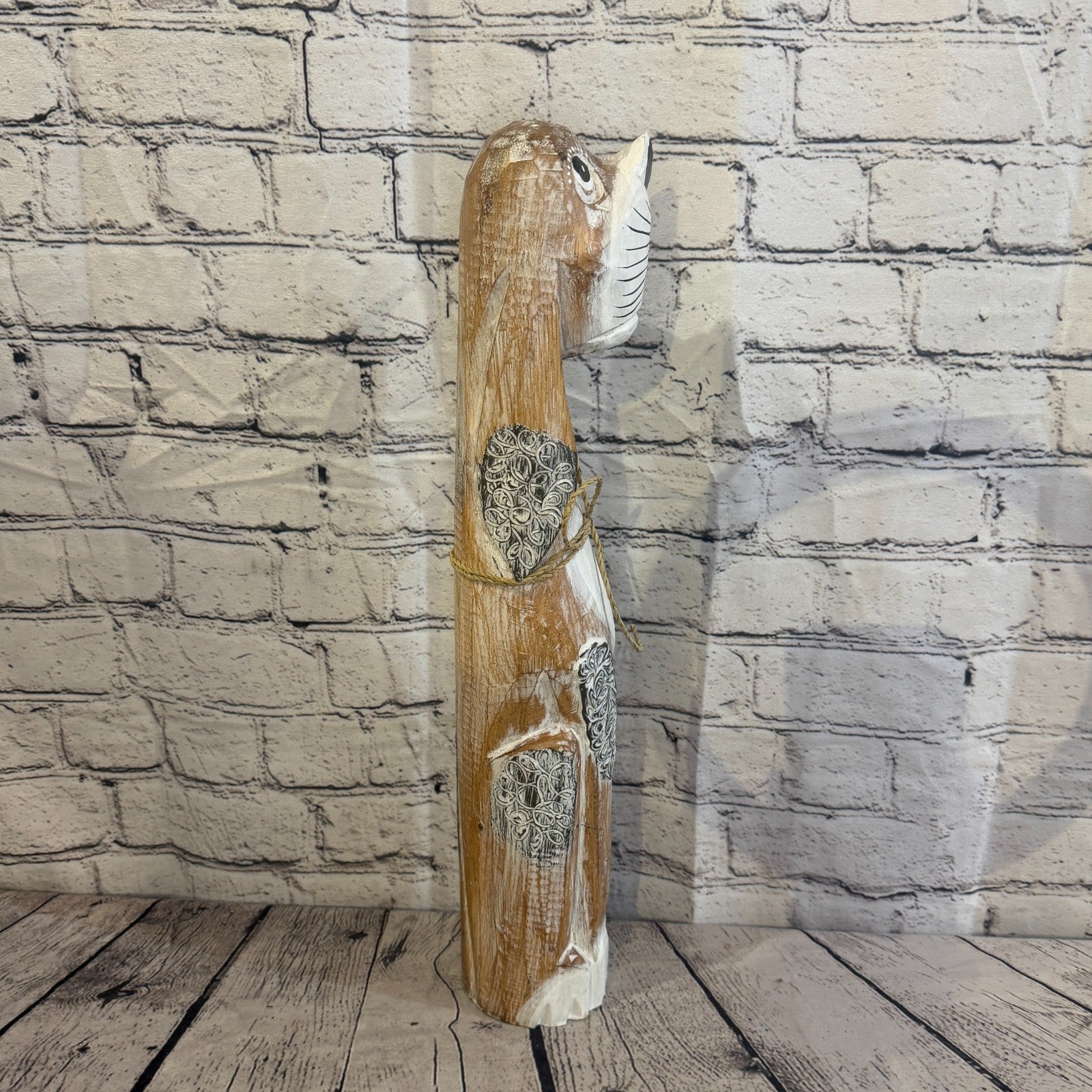 50cm Light Brown Wooden Shabby Dog Statue Ornament Fair Trade Handcarved3