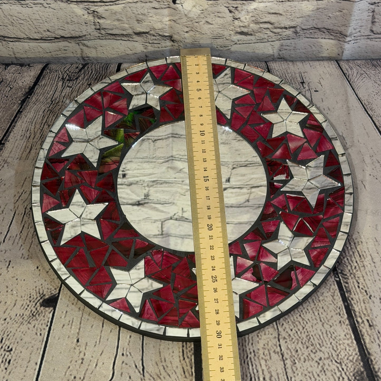 Red Star Black Mosaic Tile Wall Mirror 30cm x 30cm 12 Inches Handmade4