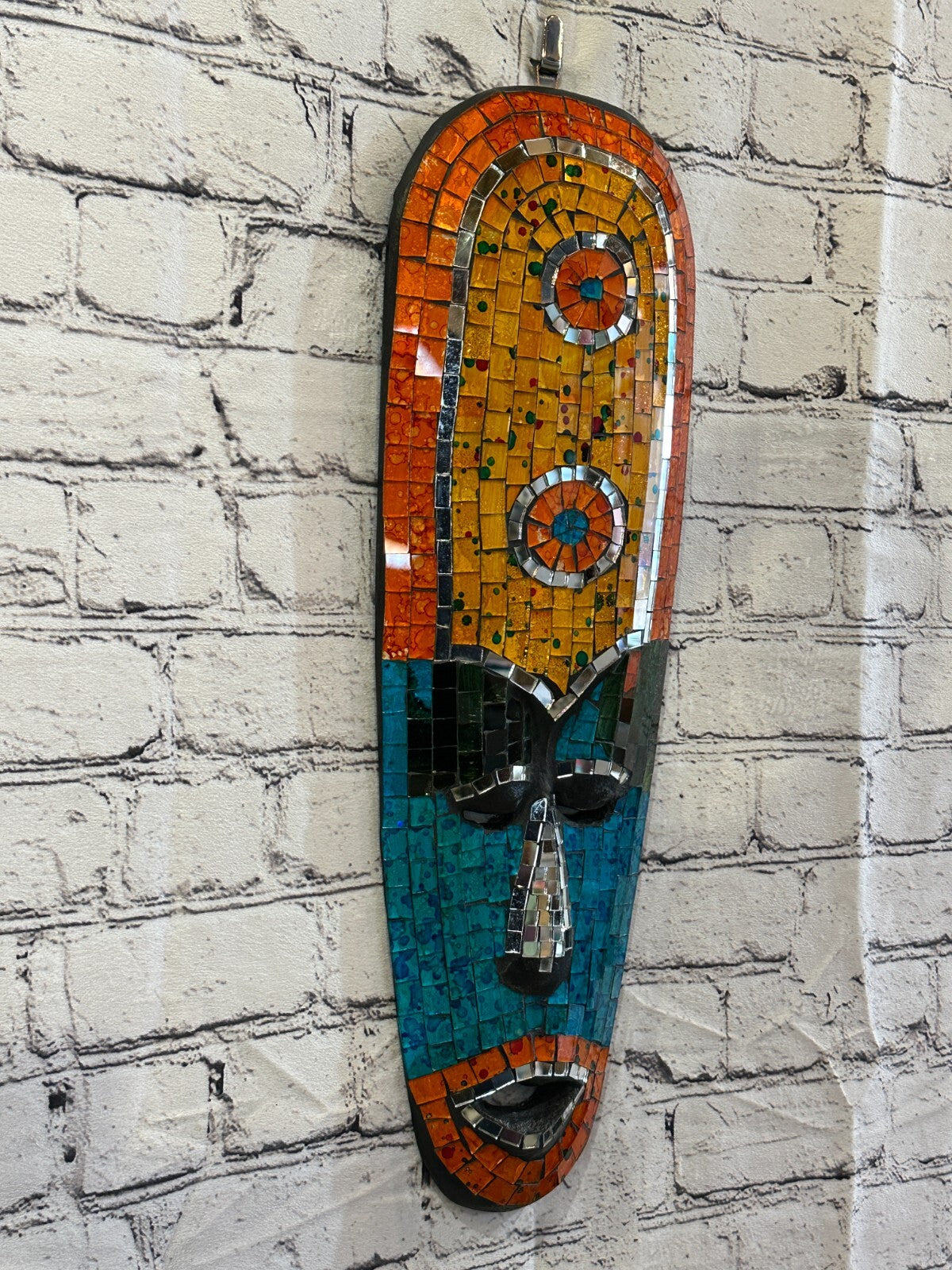 50cm Mosaic Mirror Mask Carved Painted Ethnic Tribal Wall Art Handmade Design 60