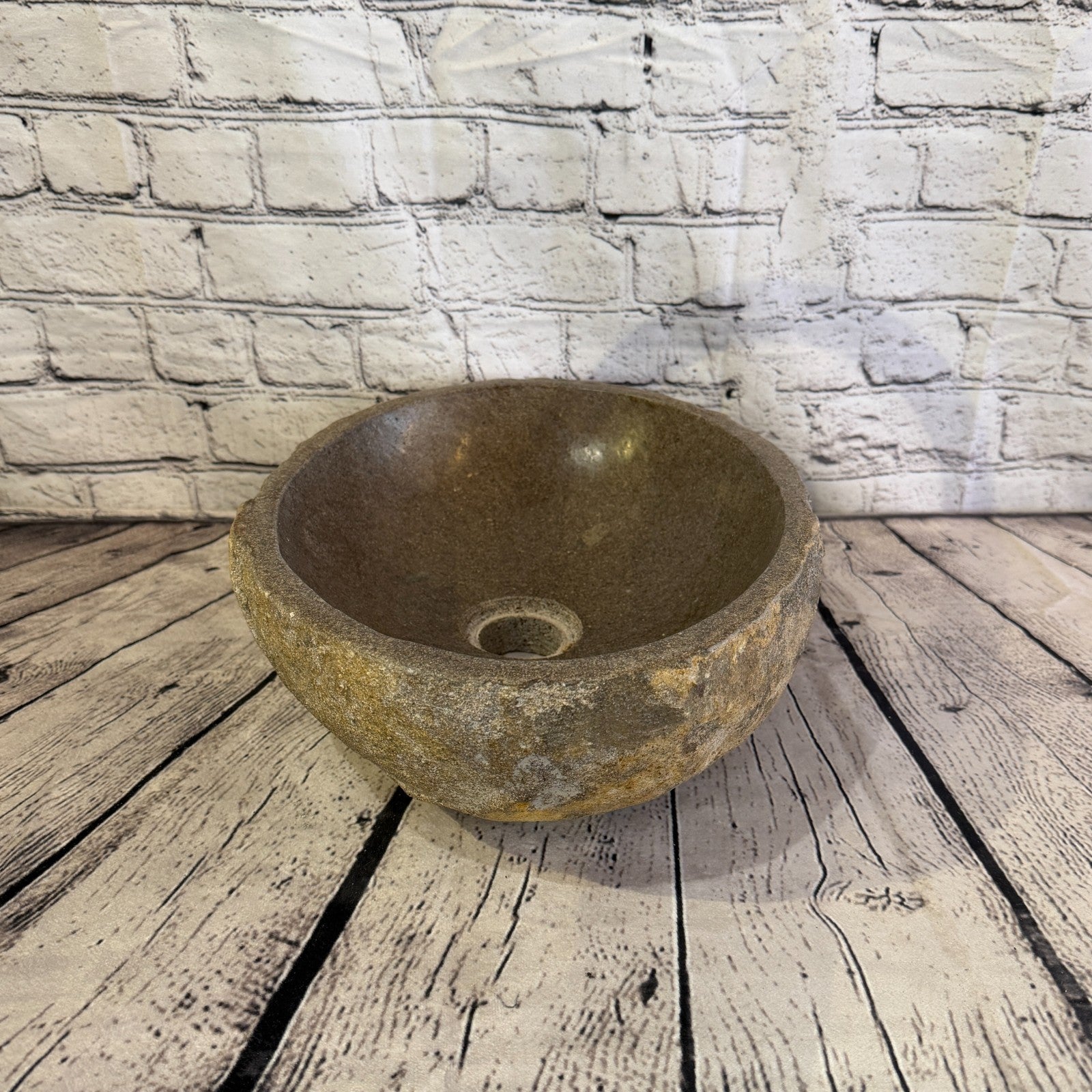 35cm x 28cm Wash Basin Bathroom Counter Top Washing River Stone Bowl Sink No 381