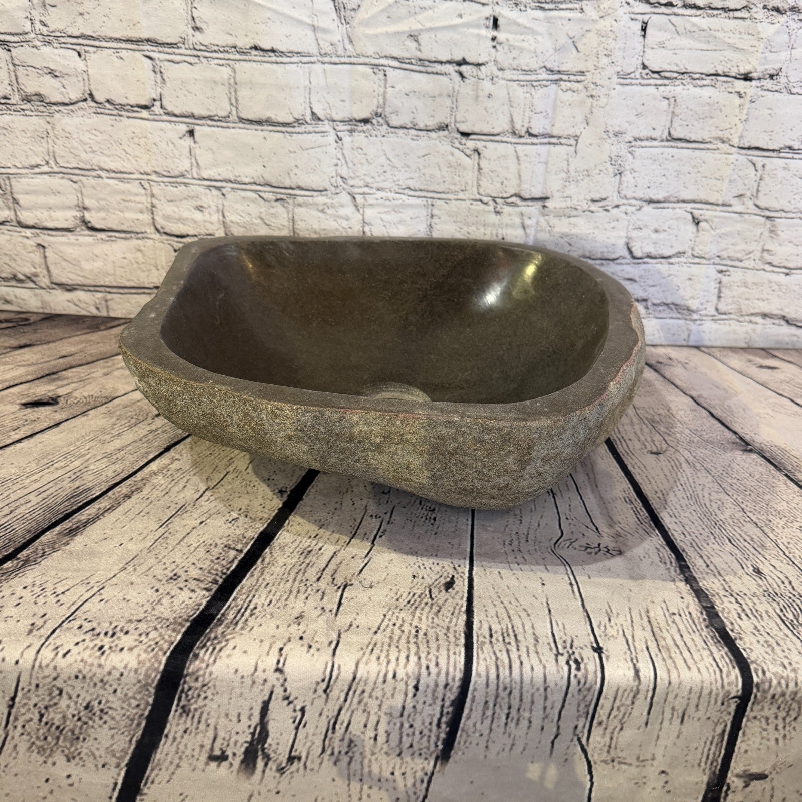 37cm x 37cm Wash Basin Bathroom Counter Top Washing River Stone Bowl Sink No 291