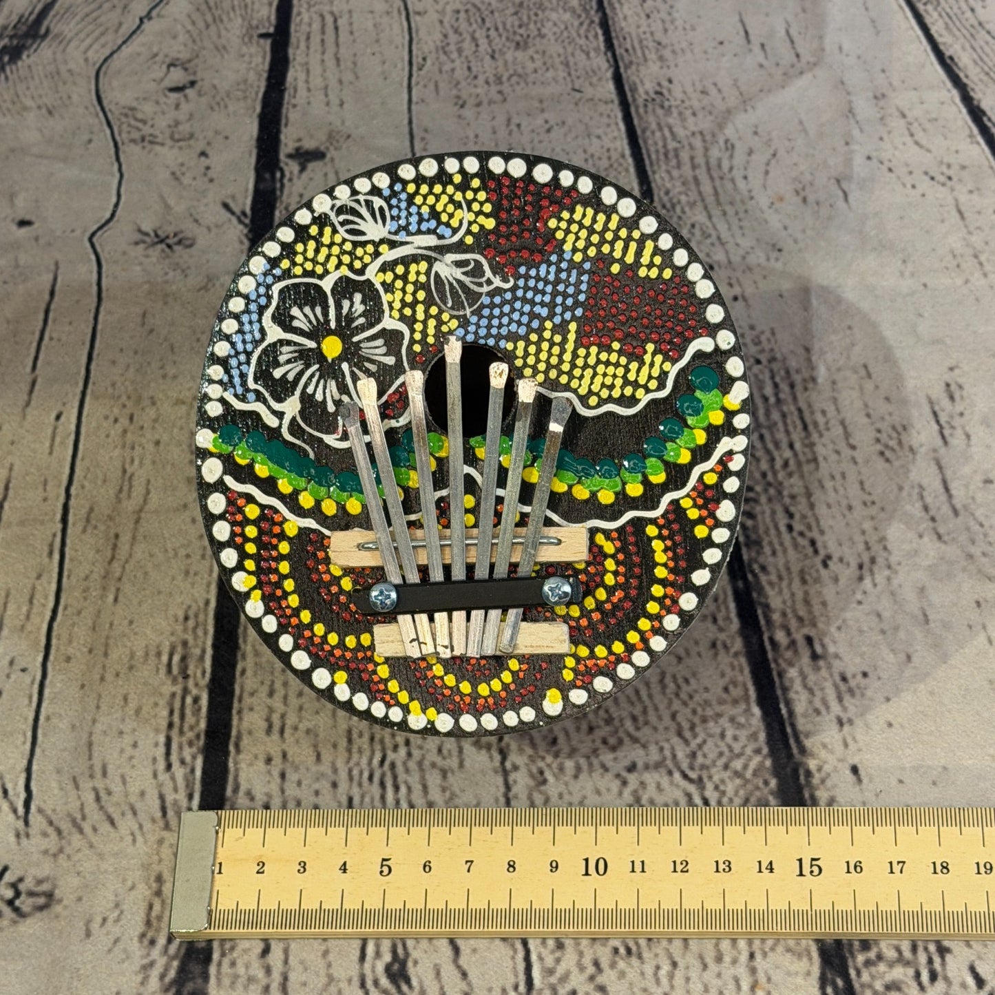7 Key Karimba Kalimba Thumb Piano Painted Dotwork Coconut Handmade Fairtrade1