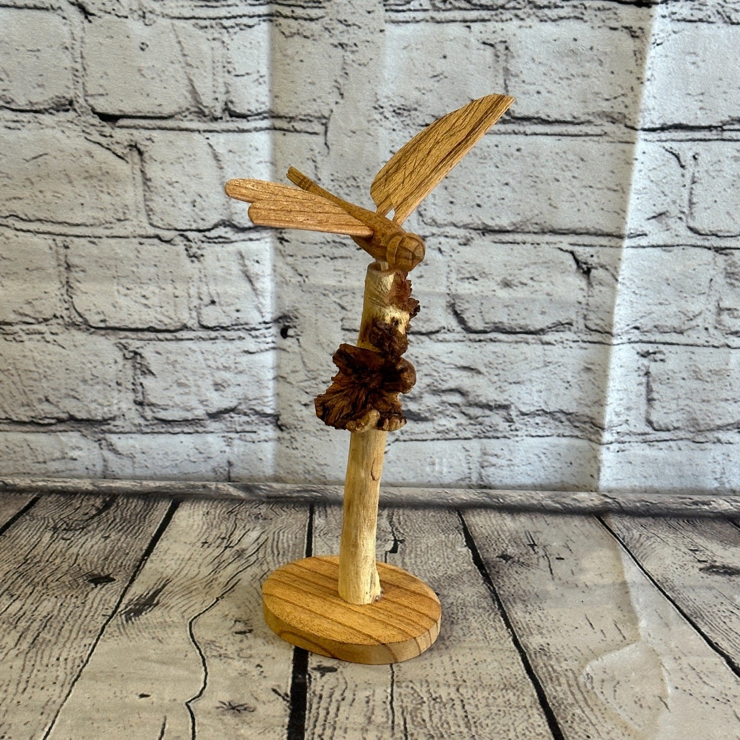 25cm Dragonfly Mushroom Parasite Wood Ornament Natural Carving Wooden Standing1