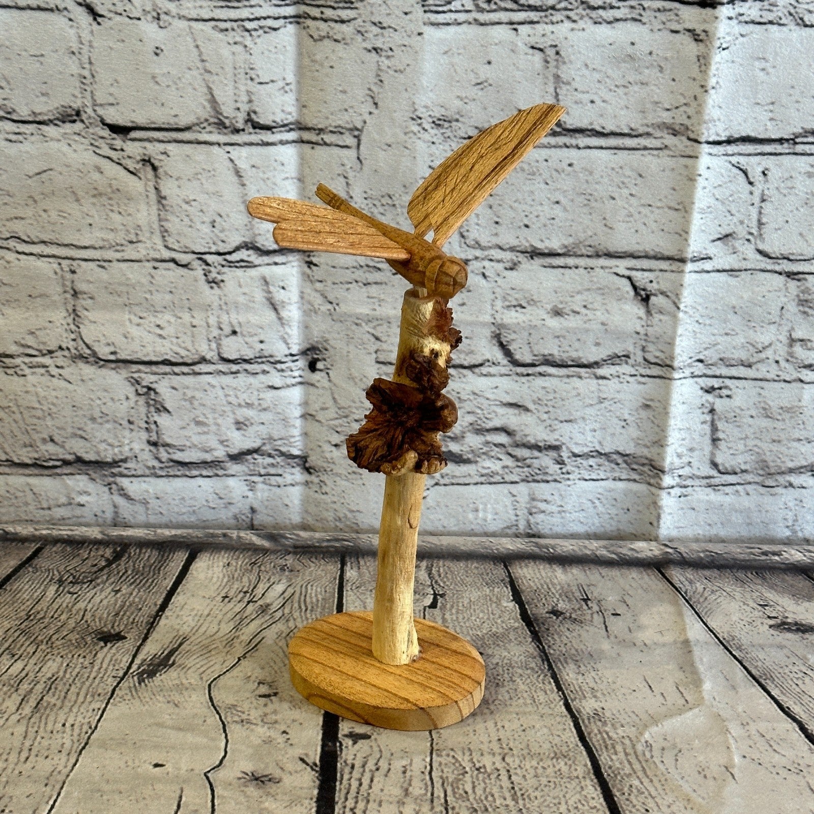 25cm Dragonfly Mushroom Parasite Wood Ornament Natural Carving Wooden Standing1