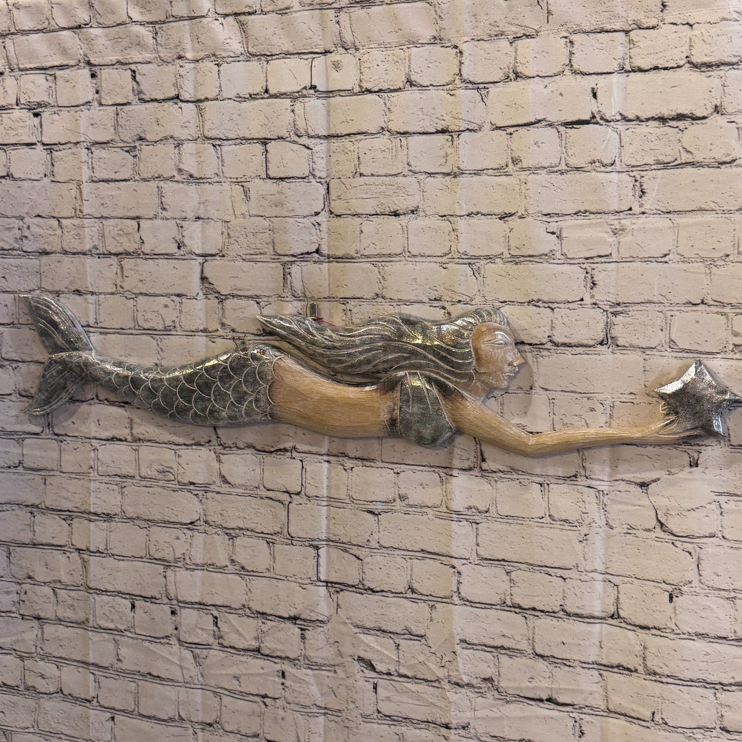 100cm Brown Wooden Mermaid Wall Decor Beach Art Hanging Mermaid Plaque Nautical2