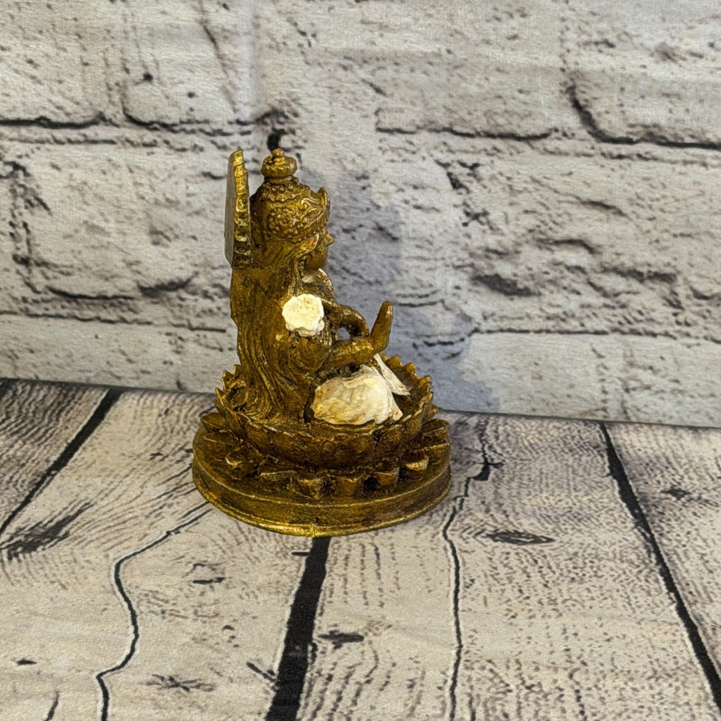 Cream & Bronze 12cm x 8cm Small Lakshmi Sitting Lotus Statue Resin Hindu God3