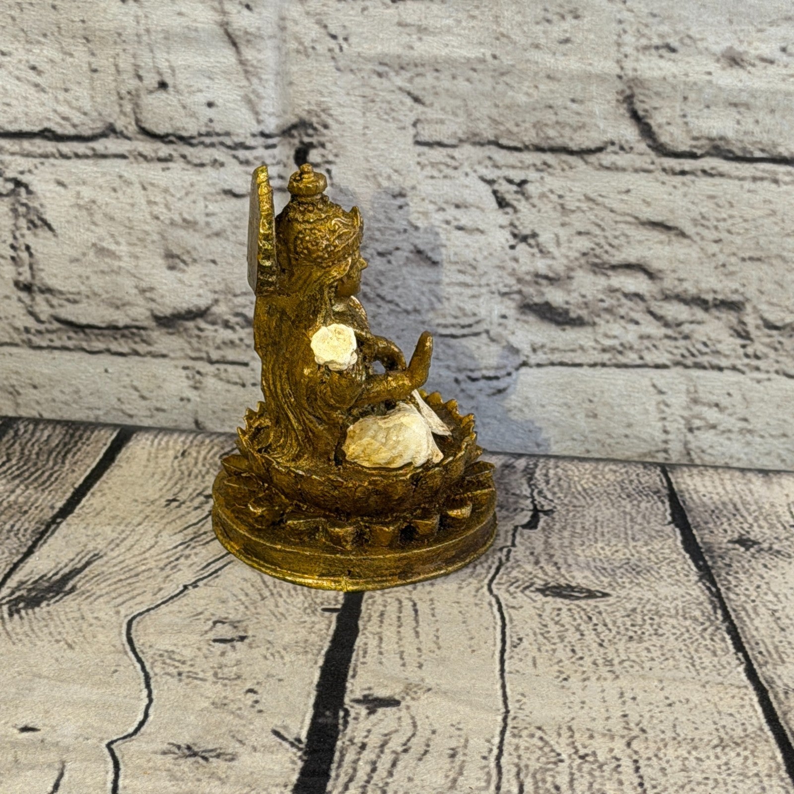 Cream & Bronze 12cm x 8cm Small Lakshmi Sitting Lotus Statue Resin Hindu God3