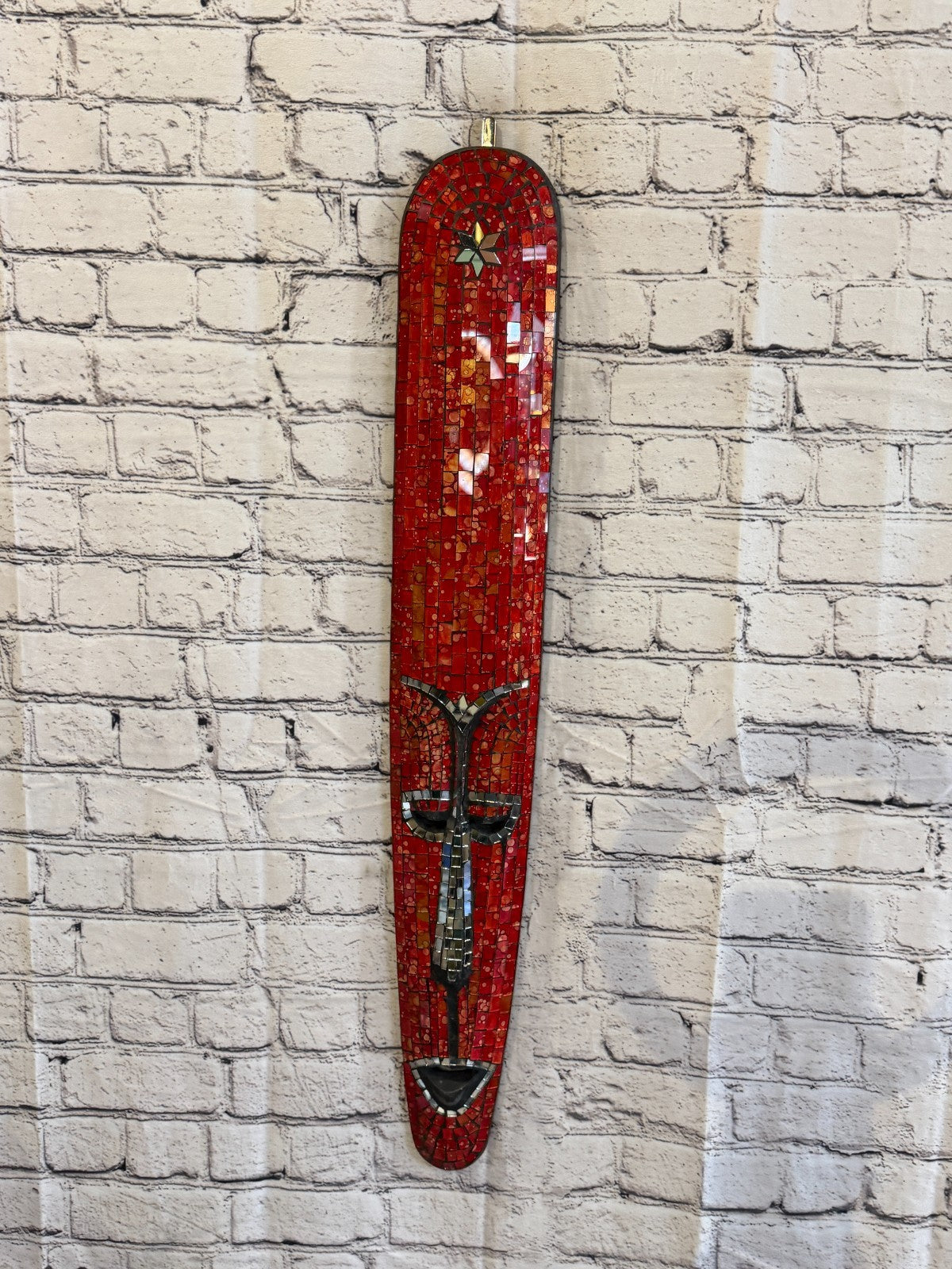 80cm Mask Orange Mosaic Wall Hanging Wooden Ornaments Wood Carving2