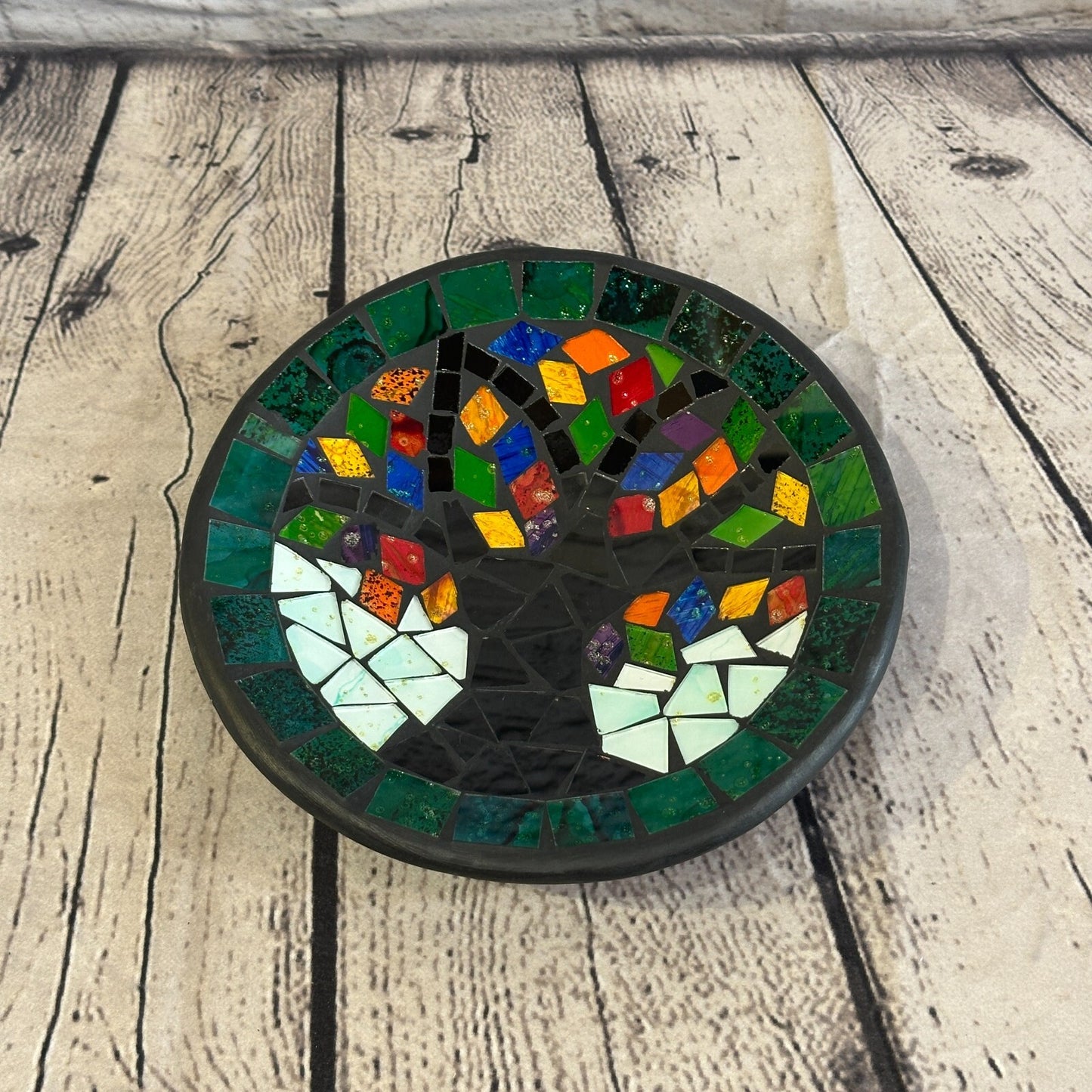 20cm Rainbow Tree Of Life Round Mosaic Handmade Ceramic Glass Tile Bowl Fruit0