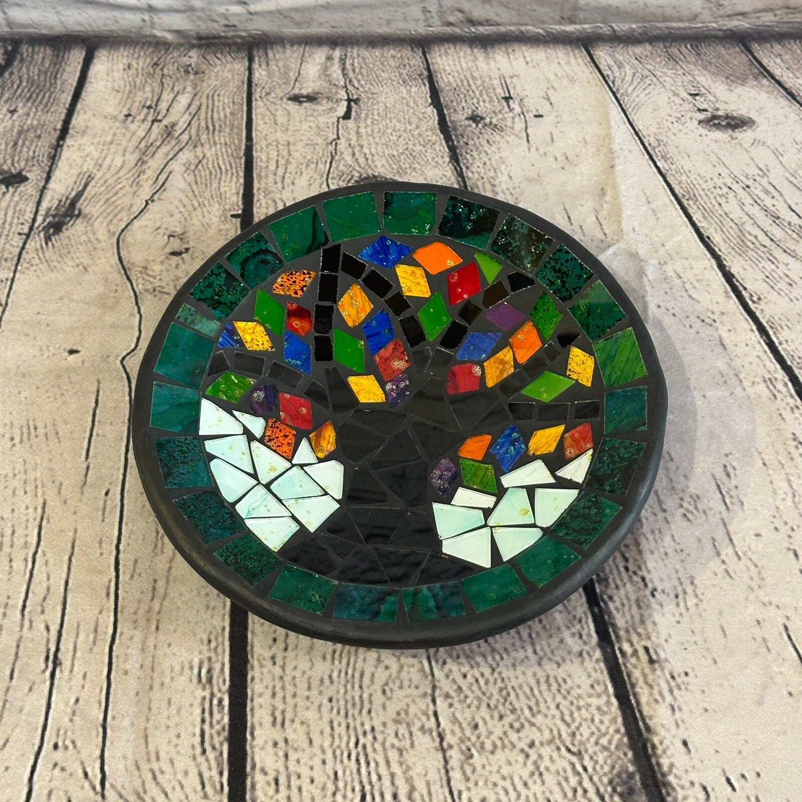 20cm Rainbow Tree Of Life Round Mosaic Handmade Ceramic Glass Tile Bowl Fruit0