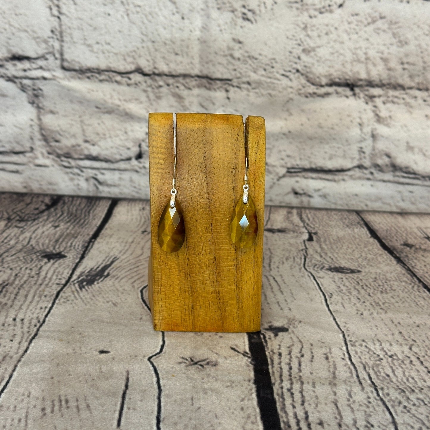 Tiger Eye Faceted Stone 925 Silver Dangle Drop Earrings Handmade Jewellery0