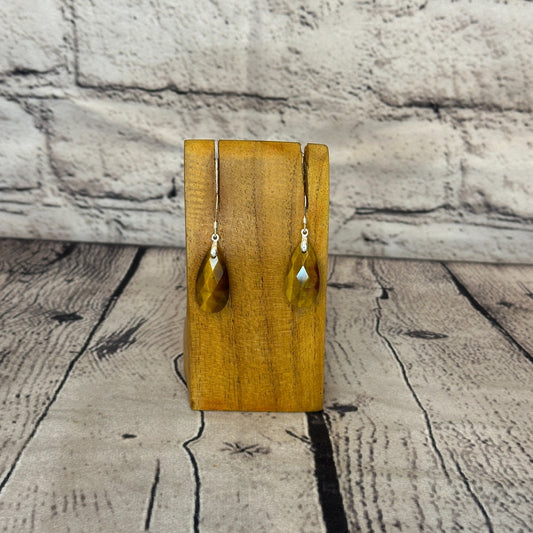 Tiger Eye Faceted Stone 925 Silver Dangle Drop Earrings Handmade Jewellery0