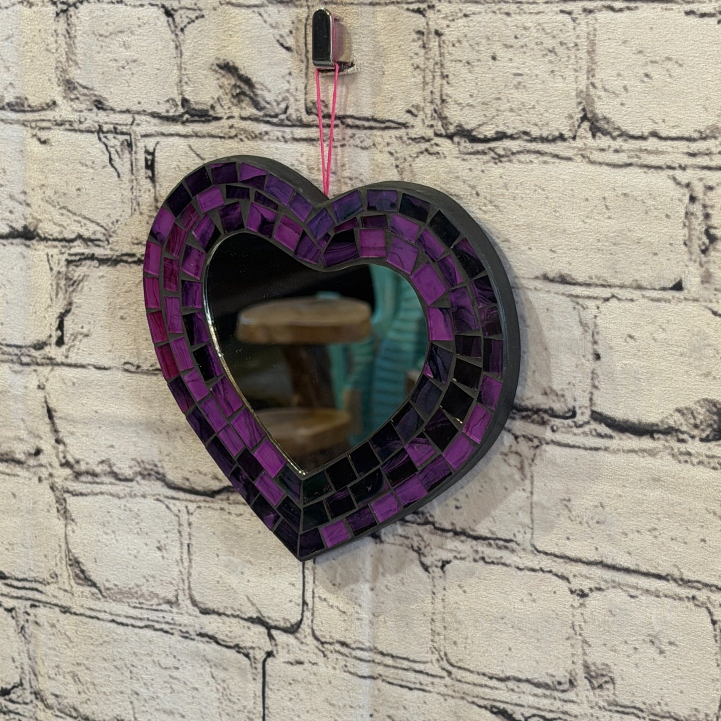 Purple Heart Shape Mosaic Tile Wall Mirror 20cm x 15cm 8 Inches Handmade New1